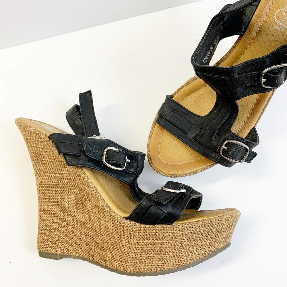 Refresh Fontini-6 Black Cut-out Wedge Sandals 6.5